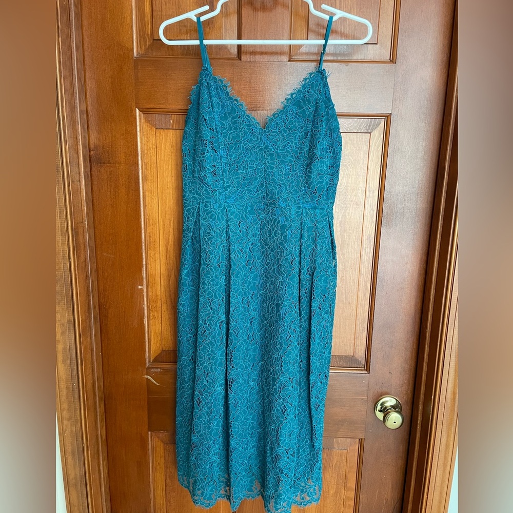 LULUS Teal Blue Lace Midi Skater Dress